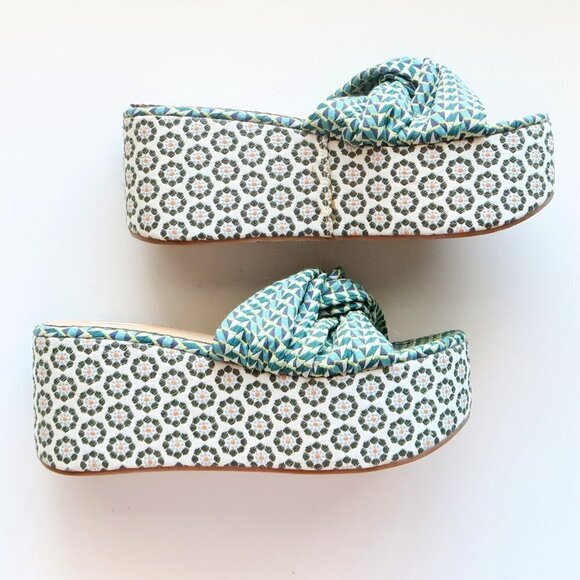 Leon Max Canvas Platform Wedge Slides Mule Sandals Statement Boho Summer Shoes - Picture 12 of 16